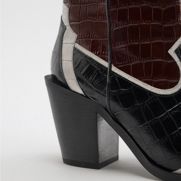 Zara leather cowboy boots size 10 - Picture 7 of 10